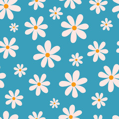 Seamless flower print. Floral pattern in retro groovy style.