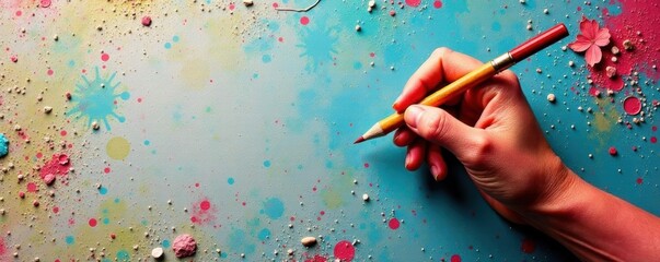 Small painted hand, bold strokes, textured surface , youth, child