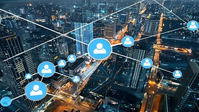 Digital vernetzte Stadt mit futuristischen Lichtmustern