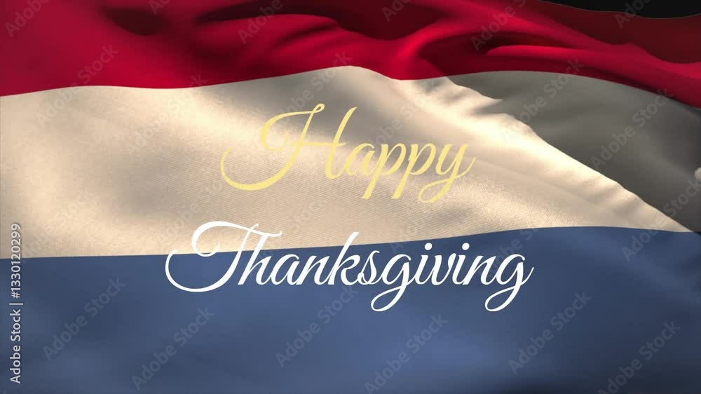 Poster waving flag with happy thanksgiving animation in elegant script font