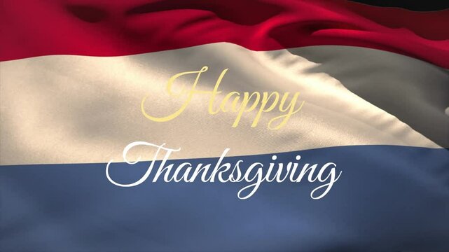 Waving flag with Happy Thanksgiving animation in elegant script font