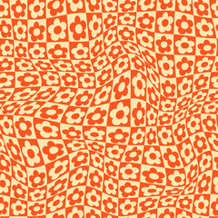 Warped checkered daisy pattern. seamless pattern