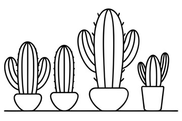 Fototapeta premium cactus set line art silhouette vector illustration