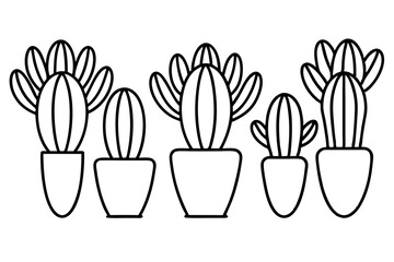 cactus set line art silhouette vector illustration