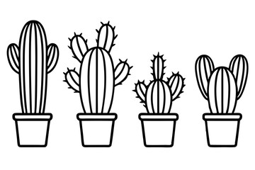 Fototapeta premium cactus set line art silhouette vector illustration