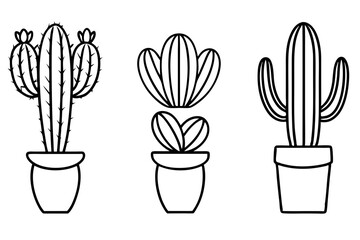 cactus set line art silhouette vector illustration