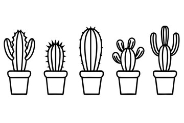 cactus set line art silhouette vector illustration