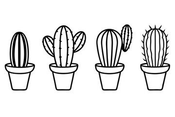 cactus set line art silhouette vector illustration