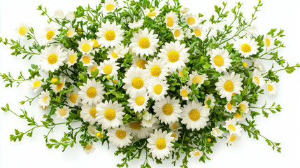 Fototapeta premium Beautiful arrangement of white daisies and lush greenery for floral decoration and home design