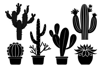 cactus set line art silhouette vector illustration