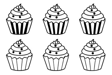 cupcake set line art silhouette vector illustration