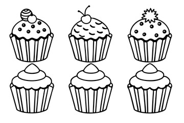 cupcake set line art silhouette vector illustration