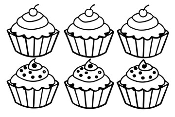 cupcake set line art silhouette vector illustration