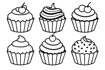 cupcake set line art silhouette vector illustration
