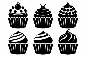 cupcake set line art silhouette vector illustration