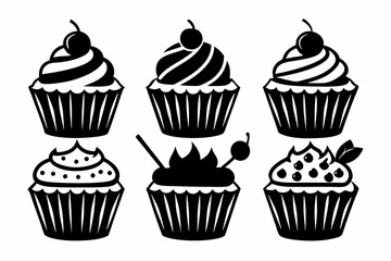 cupcake set line art silhouette vector illustration