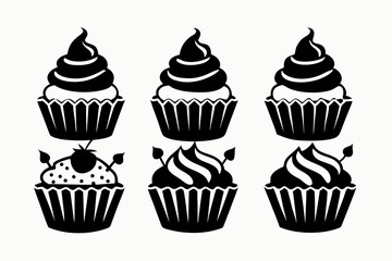cupcake set line art silhouette vector illustration