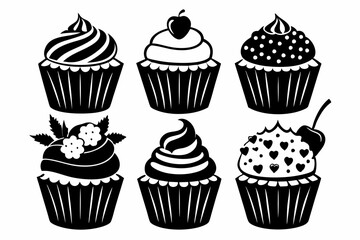 cupcake set line art silhouette vector illustration