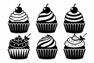 cupcake set line art silhouette vector illustration