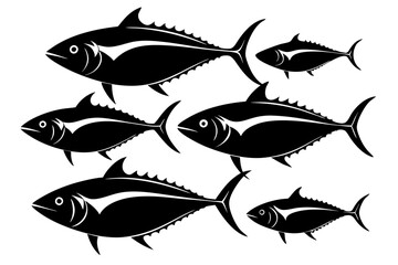 tuna fish set line art silhouette vector illustration
