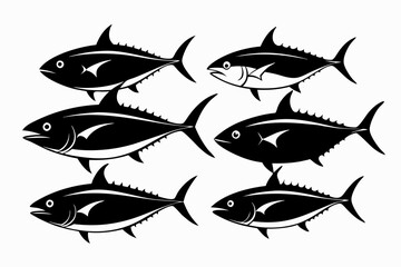 tuna fish set line art silhouette vector illustration