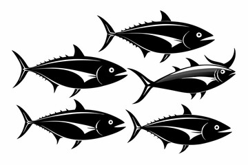 tuna fish set line art silhouette vector illustration