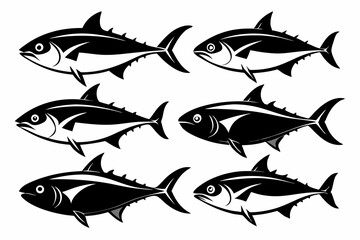 tuna fish set line art silhouette vector illustration