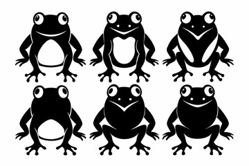 frog set line art silhouette vector illustration