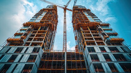 Fototapeta premium Towering construction site under vibrant sky