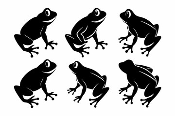 frog set line art silhouette vector illustration