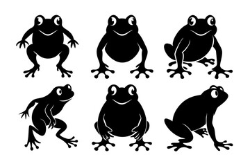 frog set line art silhouette vector illustration