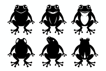 frog set line art silhouette vector illustration
