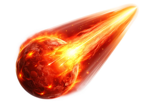  red bright glowing meteor light ray isolated on white background  .PNG