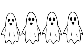 ghost halloween horror set line art silhouette vector illustration