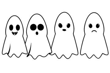 Obraz premium ghost halloween horror set line art silhouette vector illustration