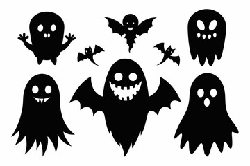 ghost halloween horror set line art silhouette vector illustration