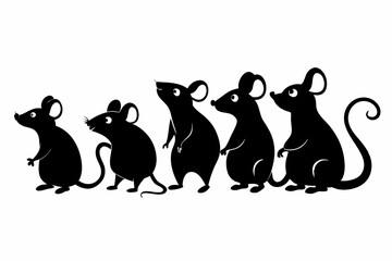 mouse rat set line art silhouette vector illustration