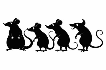 mouse rat set line art silhouette vector illustration