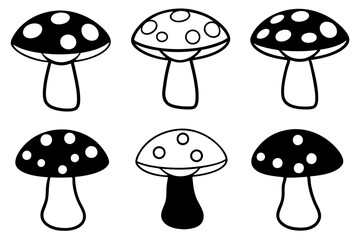 mushroom set line art silhouette vector illustration