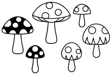 mushroom set line art silhouette vector illustration