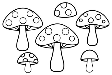 mushroom set line art silhouette vector illustration