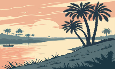 Obraz premium morning-view-before-sunrise-in-modon-lake-dammam-s.eps
