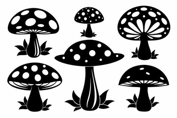 mushroom set line art silhouette vector illustration