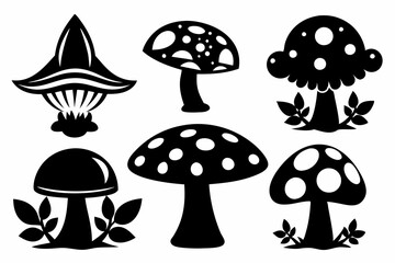 mushroom set line art silhouette vector illustration
