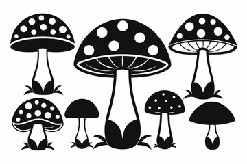 mushroom set line art silhouette vector illustration