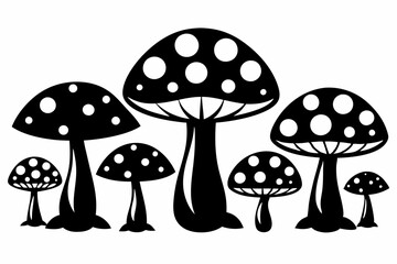 mushroom set line art silhouette vector illustration