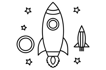 rocket space set line art silhouette vector illustration