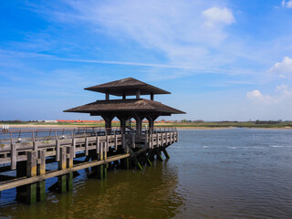 Viewing platform in the harbor channel - Nieuwpoort, Belgium - horizontal