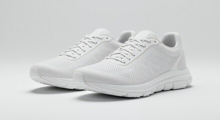 Pair of White Running Shoes Isolated on a Clean Background Studio Shot