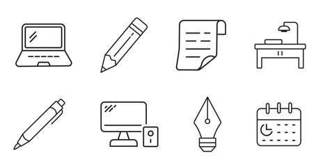 Work and Study Outline Icons Set